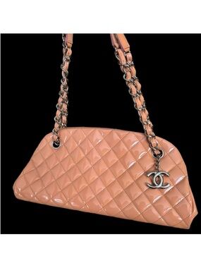 CHANEL Quilted Patent Leather Shoulder Bag in Peachy Nude